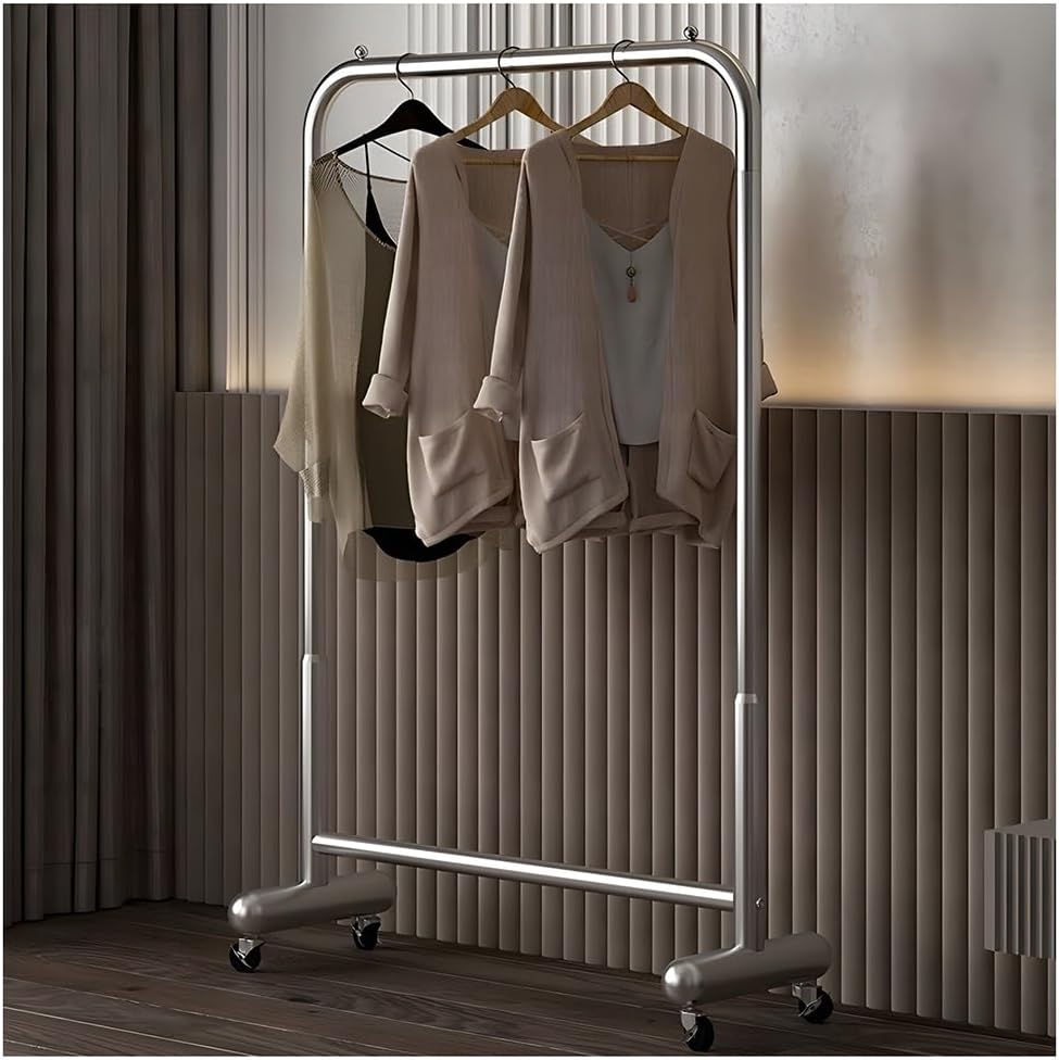Stainless Steel Clothes Rail with Wheels, Heavy Duty Portable Clothing Organizer, Freestanding Rolling Coat Rack, for Bedrooms and Boutiques (Silver 60x40x130 cm)