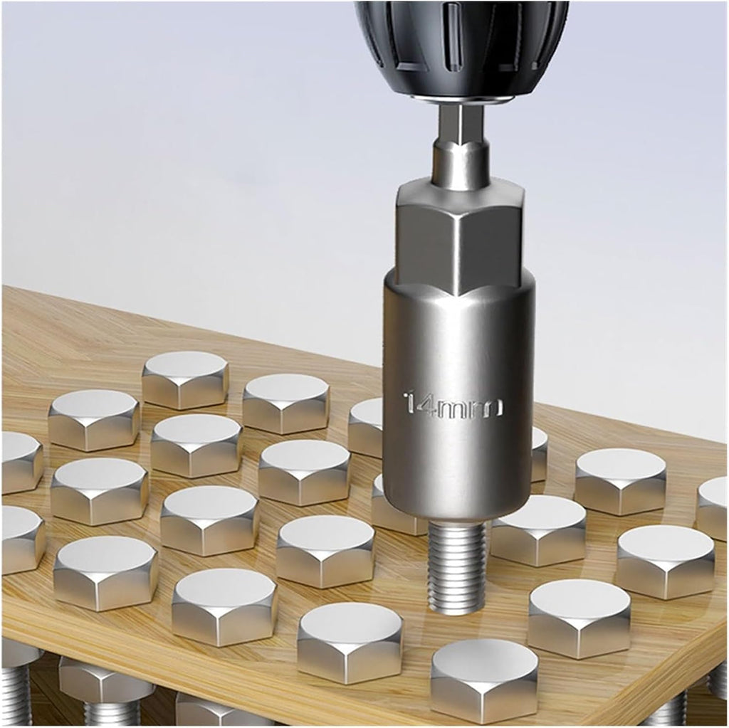 15Pcs 80mm Length Deepen Power Nut Driver Drill Bit Set 5.5-19MM Impact Socket Adapter for Tools 6.35MM Hex Shank