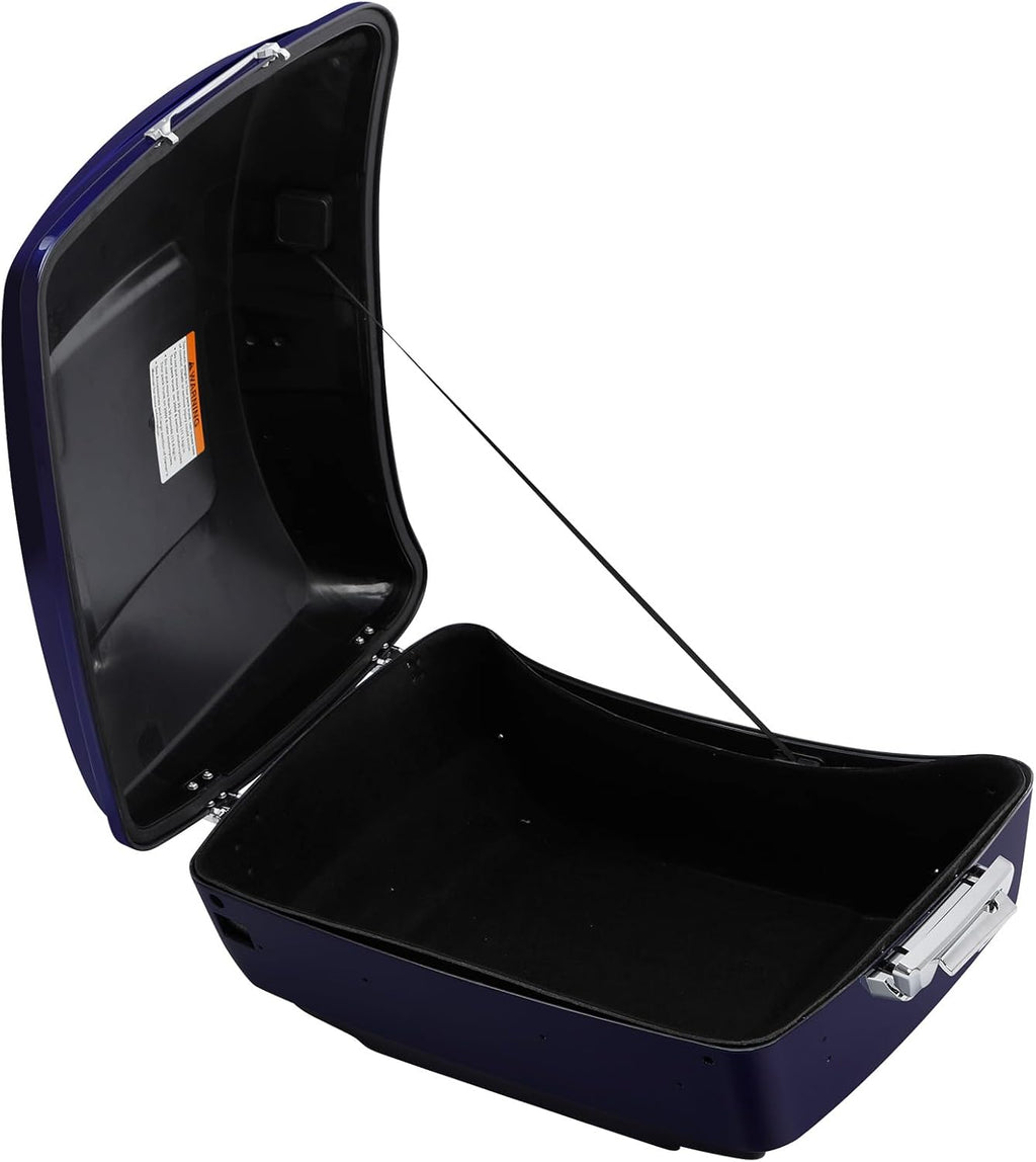TCMT 13.7' King Motorcycle Trunk Box W/Latch Key Fit For Harley 2014-2025 Touring CVO Road King Road Glide Street Glide Electra Glide Ultra Limited Zephyr Blue/Black Sunglo