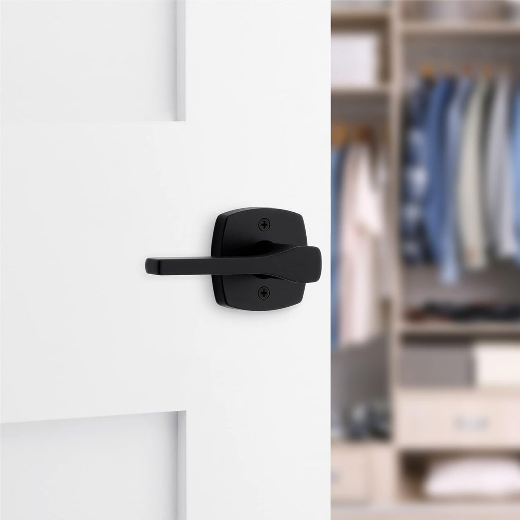Kwikset Tripoli Dummy Door Handle, Single Sided for Closets, French Double Doors, and Pantry, Matte Black Non-Turning Reversible Interior Push/Pull Lever, with Microban Protection (Pack of 10)