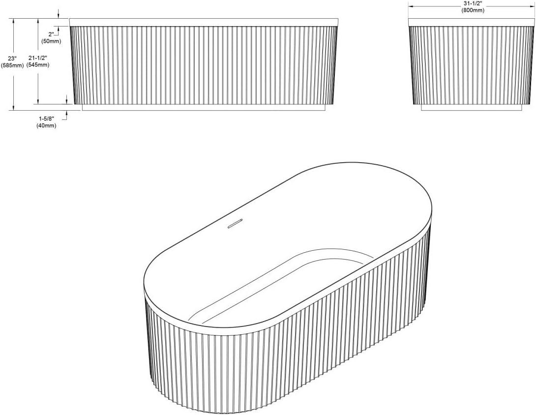 Dowell 67' x 31' Freestanding Bathtub, Acrylic Soaking Tubs, Fluted Design Oval Shape Bathtub W,Matte Black-081 6731 02