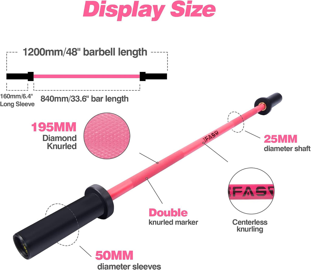 IFAST Olympic Barbell Bar 4FT Solid Chrome Barbell with Bearing, 7.2FT Home Gym 2' Weightlifting Bar, 400lbs/1200lbs Weight Capacity