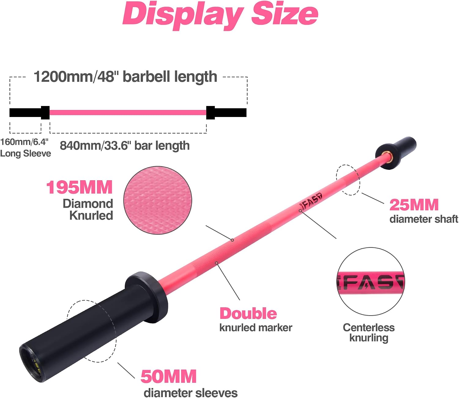 IFAST Olympic Barbell Bar 4FT Solid Chrome Barbell with Bearing, 7.2FT Home Gym 2' Weightlifting Bar, 400lbs/1200lbs Weight Capacity