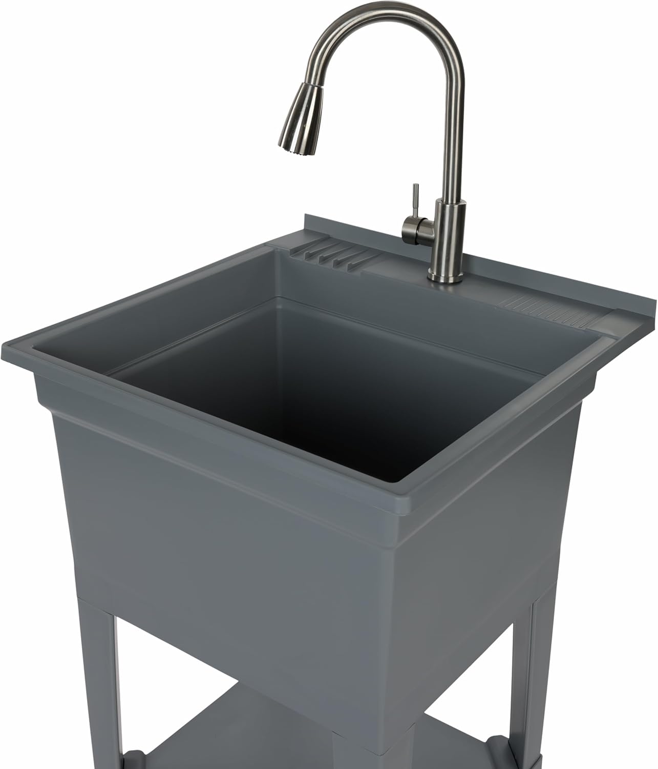 UTILITYSINKS Freestanding Utility Tub Sink with Quick Connect Drain, 24 x 24', Gray - Portable and Compact Sink with Faucet for Outdoor Kitchen, Laundry Room, Garage, and Basement