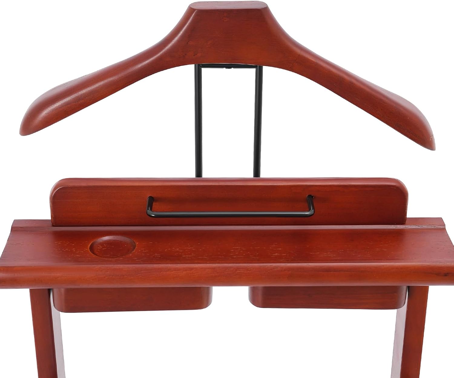 Suit Valet Stand Reddish Orange, Freestanding Clothes Rack with Wheels & Drawers, Solid Birch Wood, 66lbs Capacity, for Bedroom Hotel Entryway