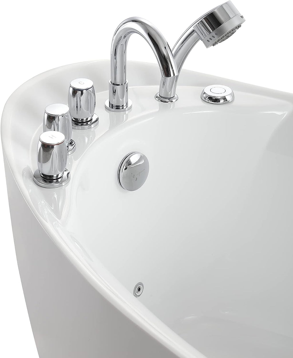 Empava 67' Freestanding Whirlpool Bathtub Oval with 7 Hydromassage Water Jets Luxury Acrylic Massage SPA Soaking Bath Tub in White Single Ended