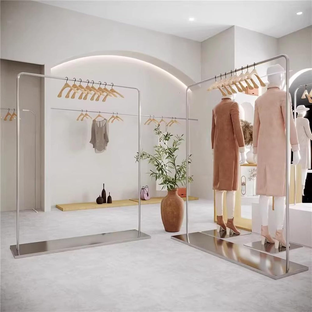 Garment Rack Heavy Duty Clothes Rack With Shelves, Silver Stainless Steel Clothing Rack For Hanging Clothes, Freestanding Retail Display Racks, Single Rod Coat Rack For Bedrooms, B(Size:120X40X150CM)