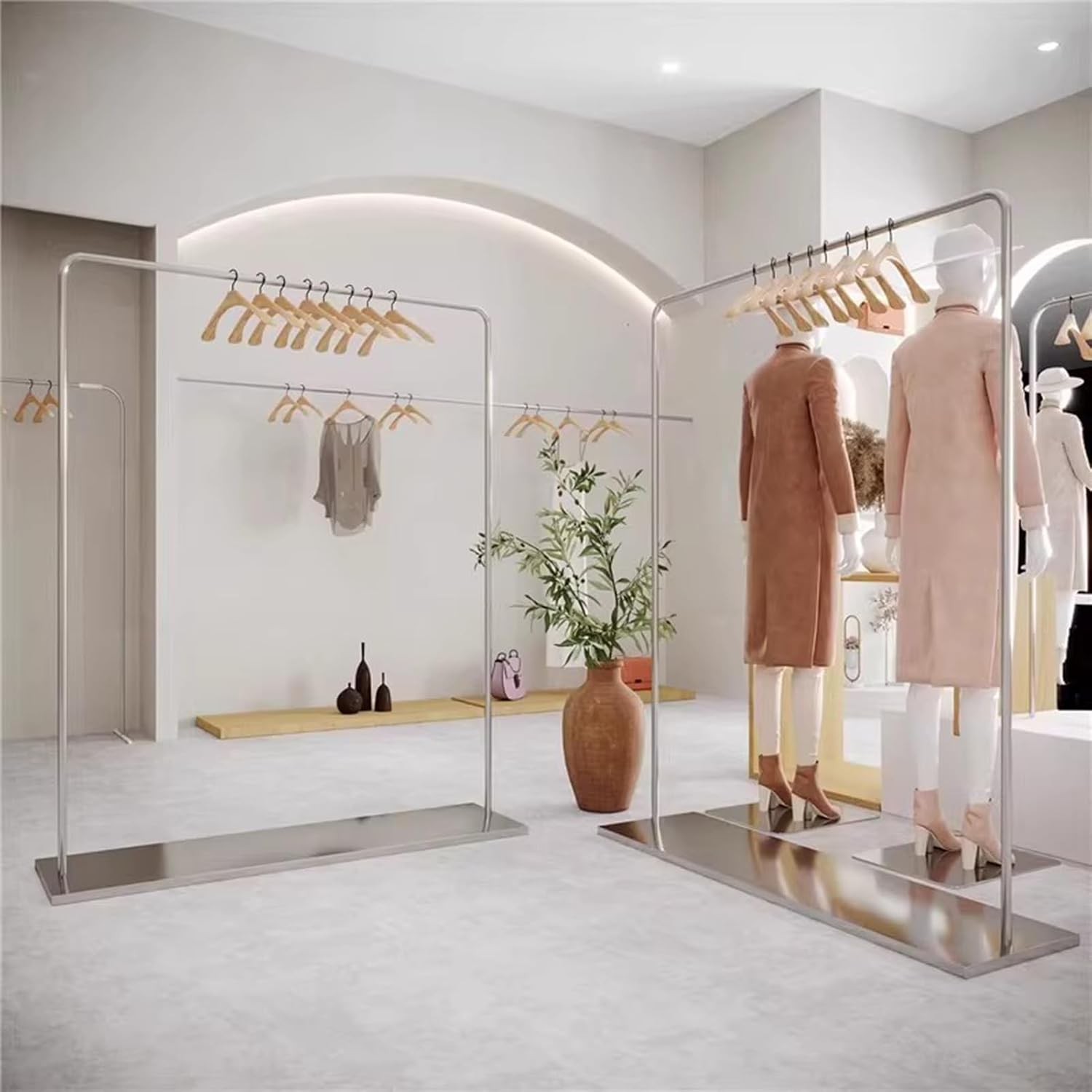 Garment Rack Heavy Duty Clothes Rack With Shelves, Silver Stainless Steel Clothing Rack For Hanging Clothes, Freestanding Retail Display Racks, Single Rod Coat Rack For Bedrooms, B(Size:120X40X150CM)