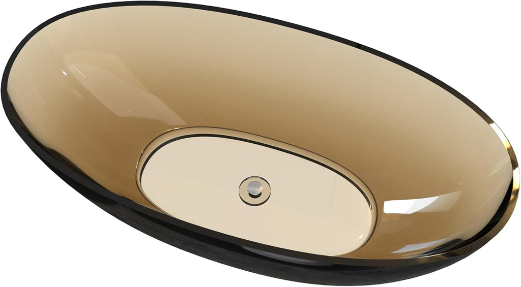 71' Premium Solid Surface Freestanding Bathtub,Modern Design Transparent Brown Stone Resin Soaking Tub with Pop-up Drain