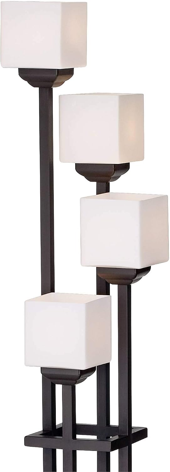 Franklin Iron Works Light Tree Rustic Farmhouse Torchiere Floor Lamp Standing 72 1/2' Tall Bronze Iron 4-Light Square-Sided White Glass Shades Living Room Reading Bedroom Office House Home Decor
