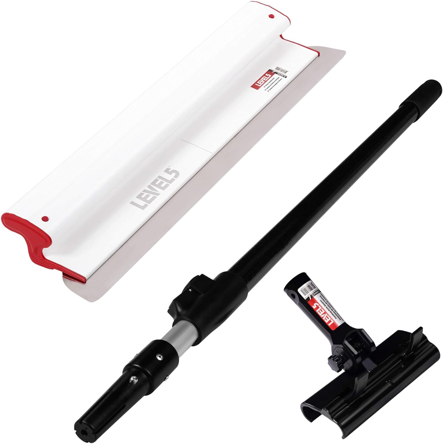 LEVEL5 Composite Skimming Blade Combo, 24' Blade + 38.5' - 63' Extension Handle | Smoothing/Knockdown Drywall Knife | Composite Plastic & European Stainless Steel Construction | 5-425C