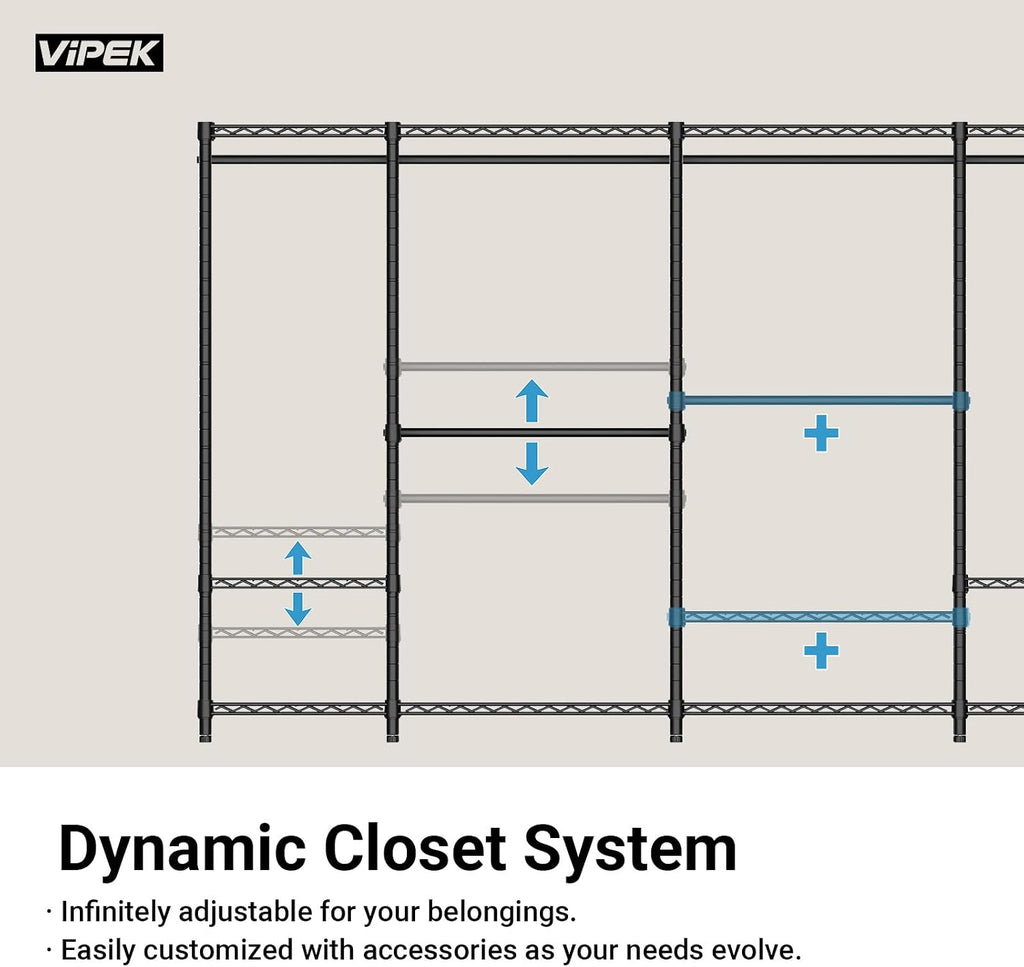 VIPEK V5 Plus Large Portable Closet Rack Freestanding Wardrobe Closet, Multi-Functional Clothes Rack Heavy Duty Metal Clothing Rack for Hanging Clothes, 85.4' L x 15.7' W x 76.4' H, Black