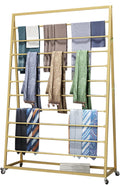 Rolling Scarf Rack Display Stand on Wheels, Floor Standing Metal Scarf Multi-Purpose Holder Organizer for Shawl/Belts/Ties/Pants/Cloths, Large Capacity (Gold)