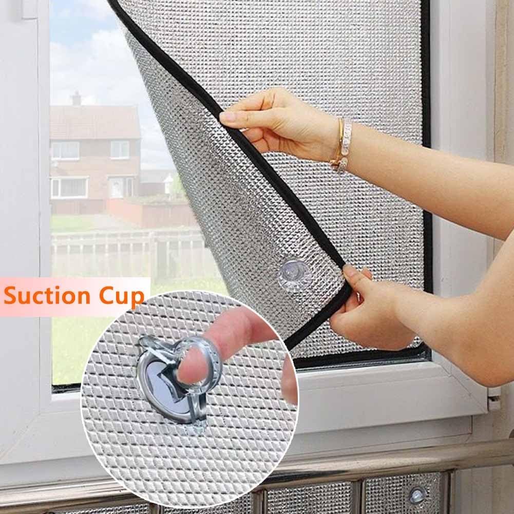 Heat Reflective Window Film Total Blackout Aluminum Window Stickers Film Anti UV Sun Protection Privacy Window Tinting Films 30 40 50 60 70 80 90100cm With Suction Cups(142 x 241cm/56'x95')