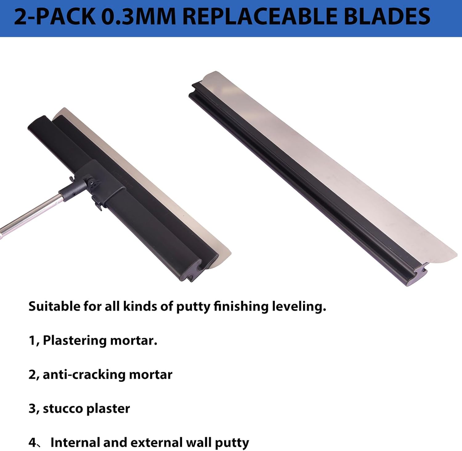 Drywall Tools Skimming Blade with Extension Handle - 10', 14', 24'& 32' 40' Blades with 2 Pack 0.3 mm Blades, Construction Tools End Caps, with Outer Box, Drywall Roller,Taping Knife