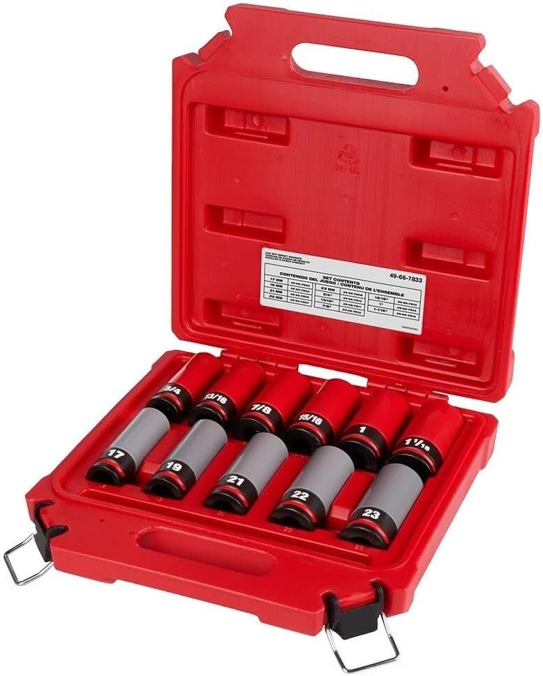11 PC 49-66-7833 for Milwaukee 1/2' Dual hole design Metric Lug Nut Wheel Socket Set Length 11.6 in Width 11.0 in Height 3.0 in Red Gray