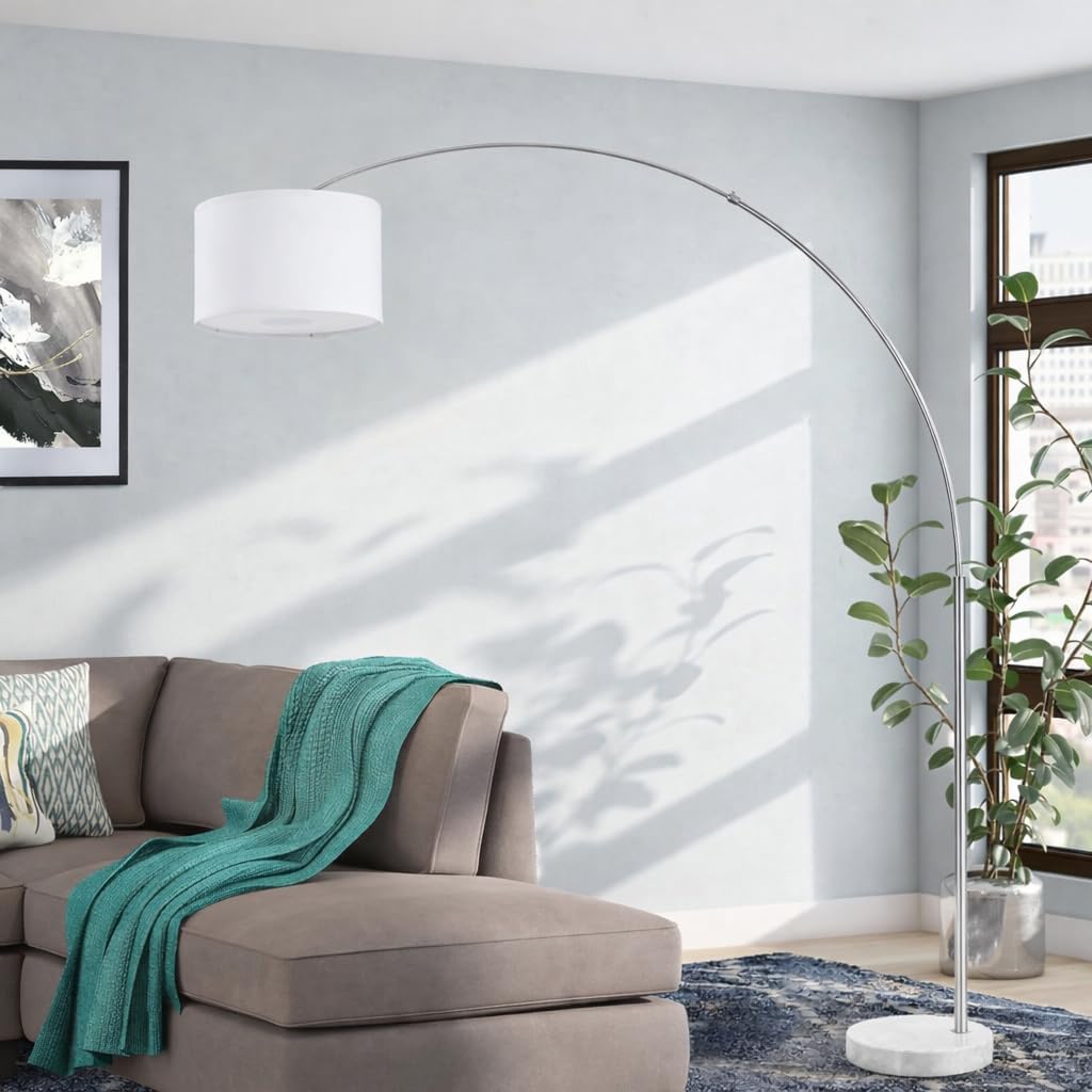Major-Q Modern Arcing Floor Lamp - Tall Stand Up Arching Drum Shade - Large Contemporary Floor Lamp for Dining Rooms and Bedrooms - Corner Lamp for Office Lighting and Home Decor