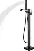 Freestanding Bathtub Faucet Matte Black Floor Mounted Tub Filler with Hand Shower Brass High Flow 360 Degree Swivel Standing Spout Mixer Taps