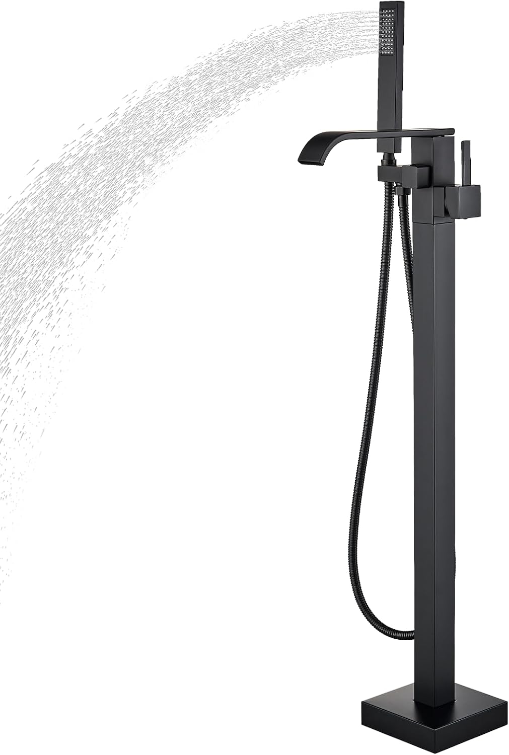 Freestanding Bathtub Faucet Matte Black Floor Mounted Tub Filler with Hand Shower Brass High Flow 360 Degree Swivel Standing Spout Mixer Taps