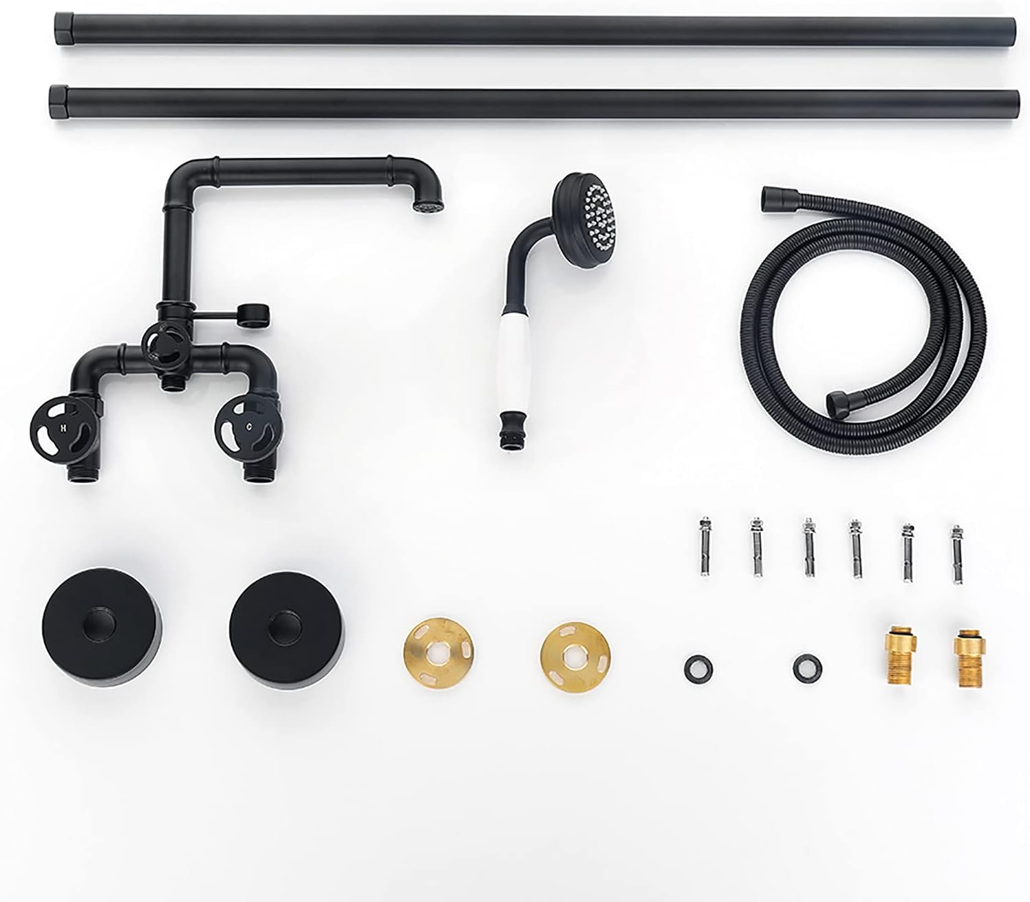 Black Freestanding Bathtub Faucet Industrial Brass Tub with Handheld Shower Floor Mounted Faucets with 59' Hose Tap