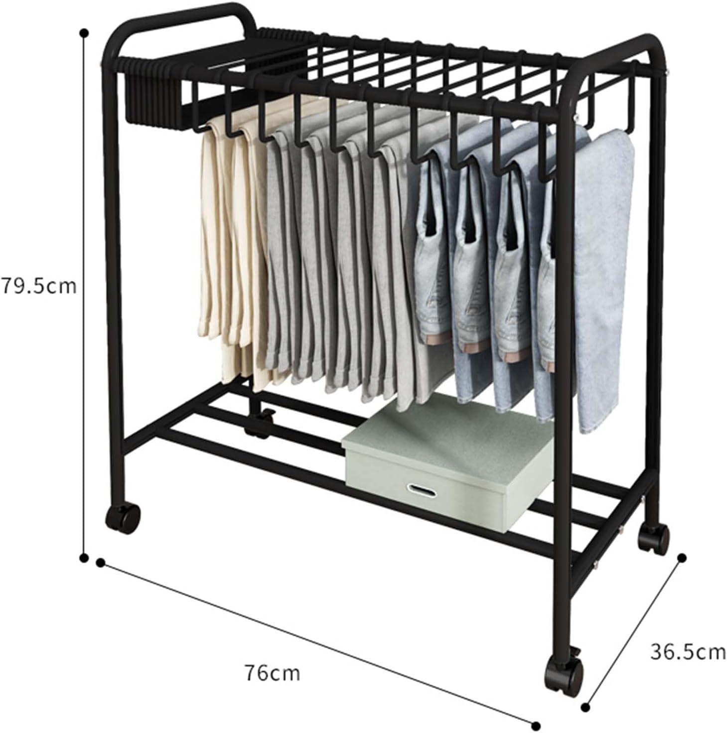 Display Stand Freestanding Pants Hangers Rolling Trolley Trousers Rack, Movable Multifunctional Jeans Hangers Closet Organizer Shelf Metal Garment Rack (White