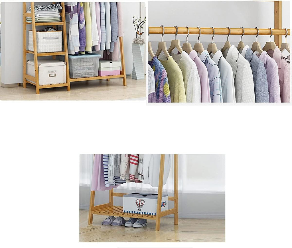 Garment Rack Wooden Clothing Rack with Drawer Shelves Heavy Duty Clothes Hanging Rails Wood Garment Rack Clothes Hanger Rack Open Wardrobe Closet Coat Stands Multifunctio,90x40x140cm