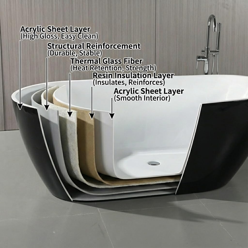 67 Inch Freestanding Bathtub, Acrylic Deep Soaking Tub, Chrome Overflow and Drain, Non-Slip Standalone Bath Tub for Bathroom, cUPC Certified, Ergonomic Modern Bath