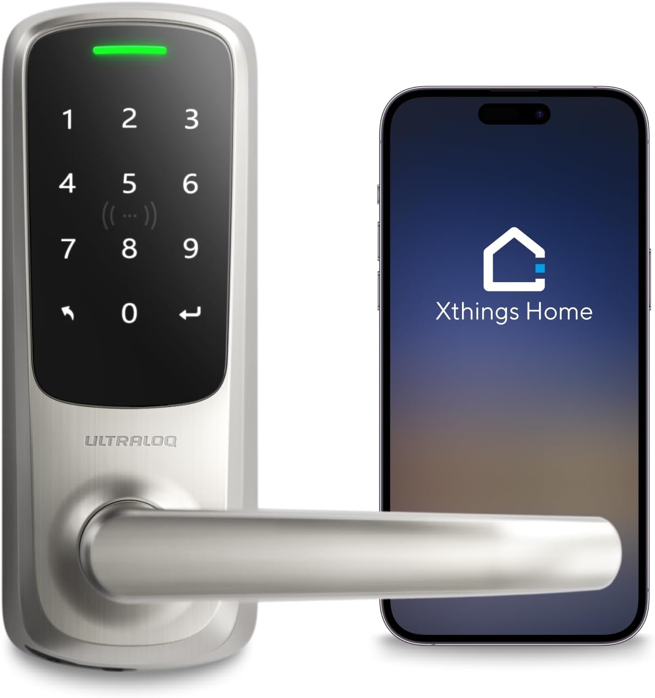 ULTRALOQ Latch 5 World's First Built-in WiFi Smart Lock with NFC, 5-in-1 Keyless Entry with App Control, Smart Door Handle Lock with Touch Digital Keypad, Satin Nickel