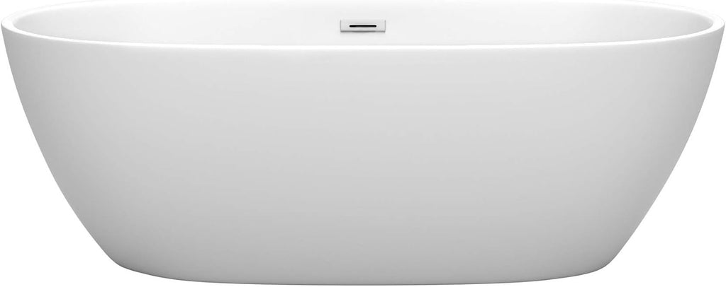 Juno 67 Inch Freestanding Bathtub in Matte White with Polished Chrome Drain and Overflow Trim