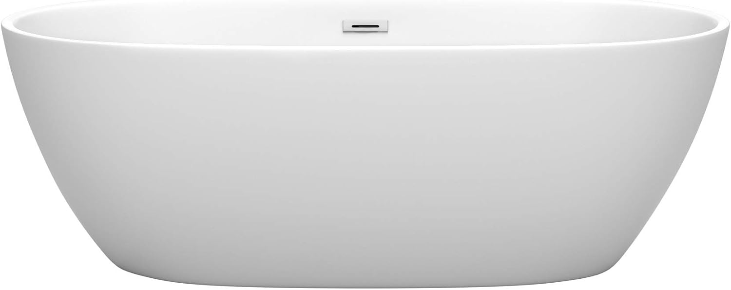 Juno 67 Inch Freestanding Bathtub in Matte White with Polished Chrome Drain and Overflow Trim