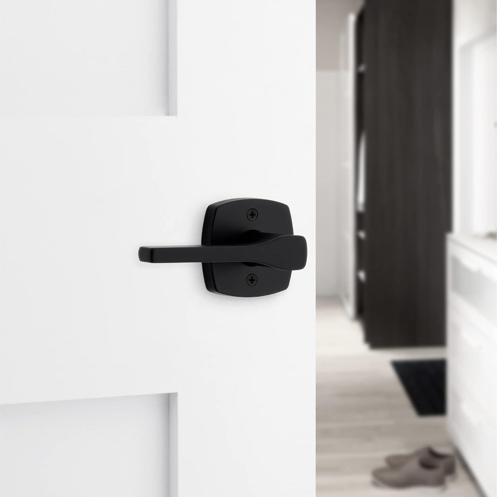 Kwikset Tripoli Lever Interior Privacy Door Handle with Lock, Door Lever for Bathroom and Bedroom, Matte Black Reversible Keyless Turn Lock, with Microban Protection (Pack of 8)