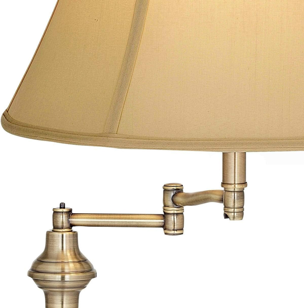 Regency Hill Montebello Traditional Adjustable Swing Arm Floor Lamp Standing 60' Tall Antique Brass Metal Column Golden Tan Bell Shade for Living Room Reading House Family Bedroom Home