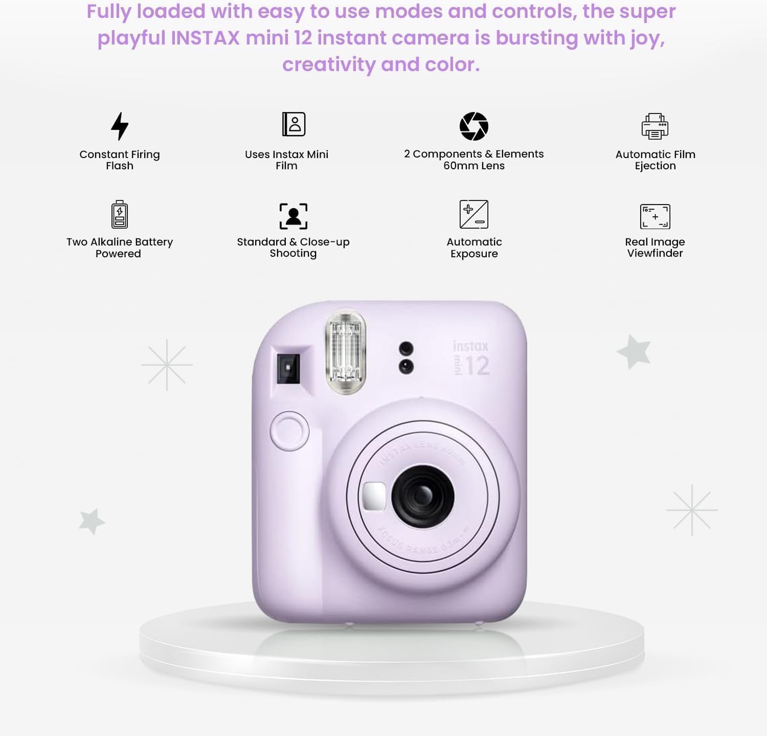 Fujifilm INSTAX MINI 12 Blue Bundle 2025 (80 Sheets, Lilac Purple (Holiday Bundle))