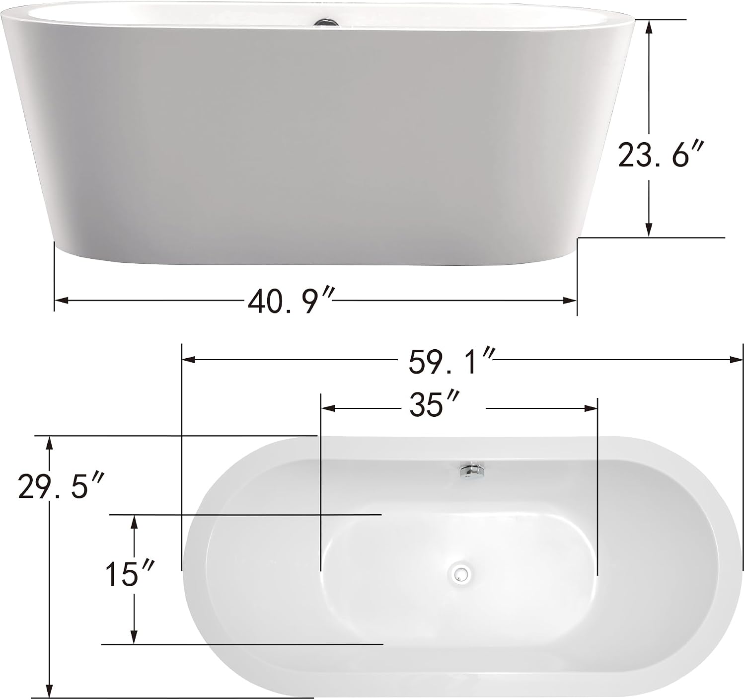 HomeBeyond 59 Inch White Freestanding Bathtub | Acrylic Free Standing Soaking Tub, Morden Bathroom Stand Alone Tub Suitable for 1 Person Bathing