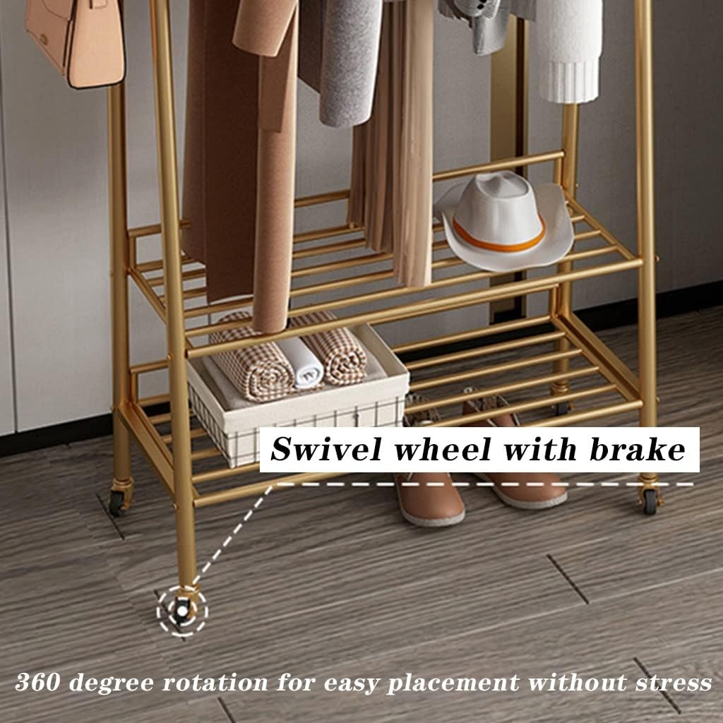 Freestanding Double Rod Garment Rack, for Hanging Clothes, Heavy Duty Clothes Rails with Bottom Shelf,100 * 35 * 175cm