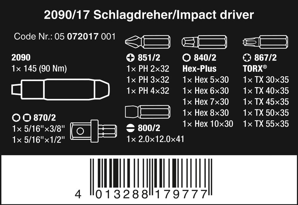 WERA 05072017001 2090/17 Impact Driver Set, 90 Nm