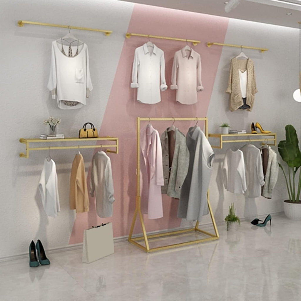 Heavy-Duty Garment Rack - Gold Clothing Display Stand, Freestanding Metal nizer for Retail & Home Use, Perfect for Drying & Storing Clothes, Stylish Storage Solution