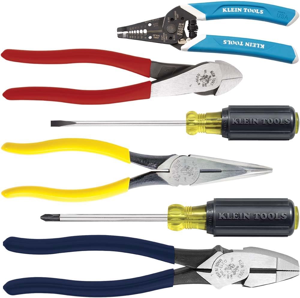Klein Tools 80080 6-Piece Hand Tool Kit with 2 Screwdrivers, 3 Pliers, Wire Stripper and Cutter and Klein Tools 32500HDRT 11-in-1 Ratcheting Impact Rated Screwdriver/Nut Driver