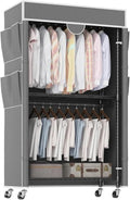 Portable Closet Rolling Garment Rack with Cover, Heavy Duty Clothing Rack for Hanging Clothes, Portable Closet Wardrobe with Adjustable Shelves(Gray)