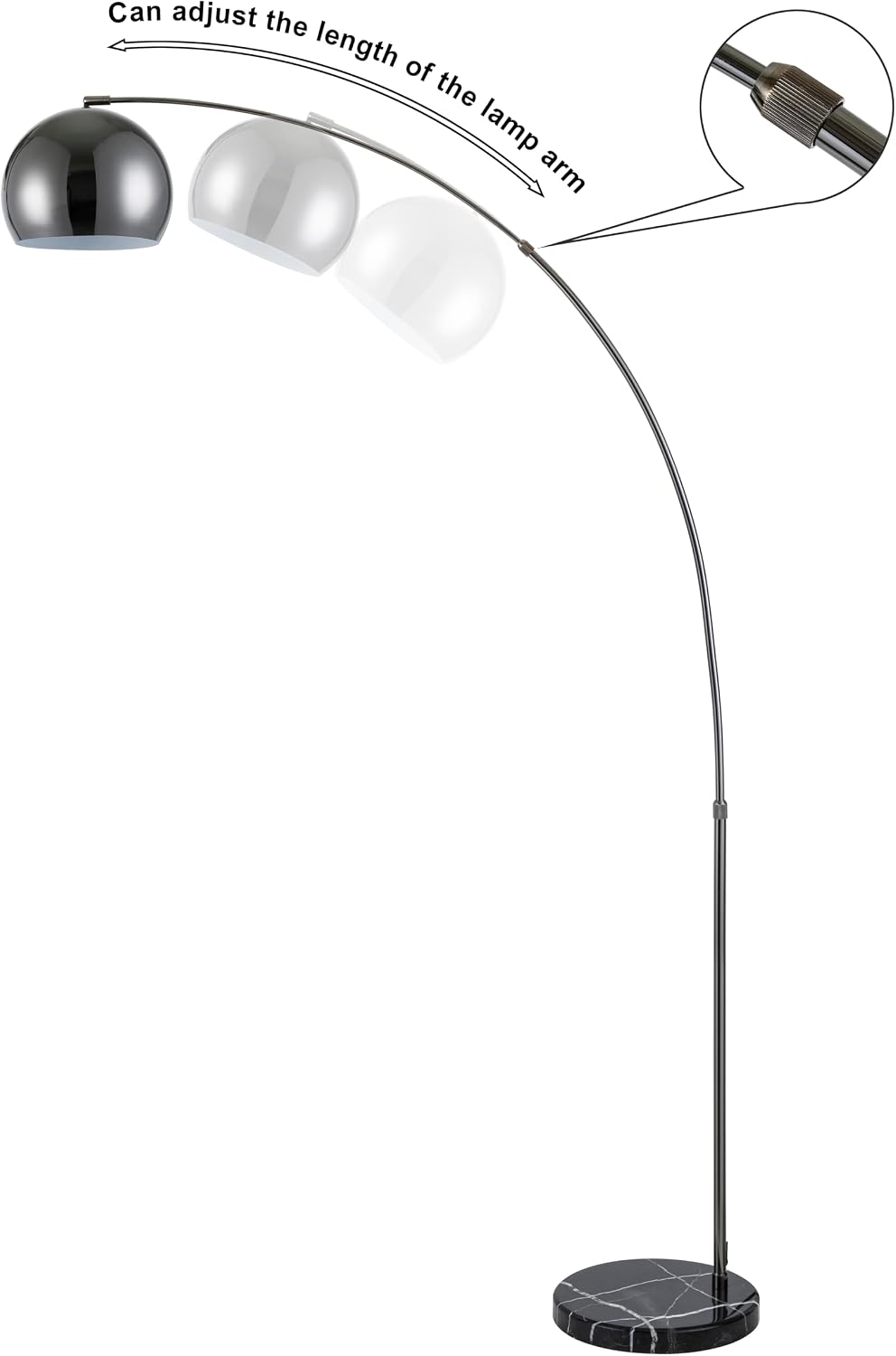 Major-Q Large 79' H Modern Standing Adjustable Floor Lamp with Metal Dome Shade & Marble Base for Living Room - Corner Light Arc Lamps for Bedrooms Black Chrome