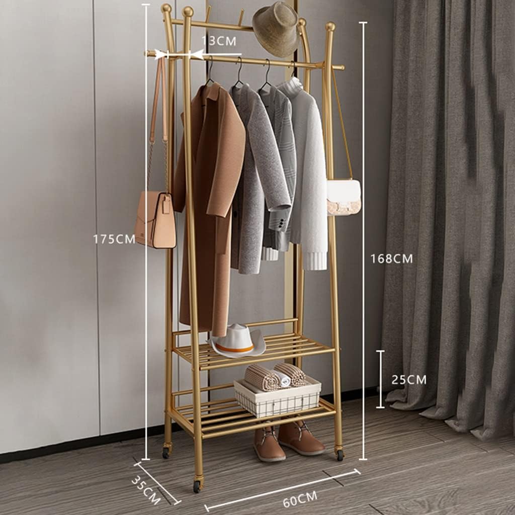 Freestanding Double Rod Garment Rack, for Hanging Clothes, Heavy Duty Clothes Rails with Bottom Shelf (60 * 35 * 175cm)