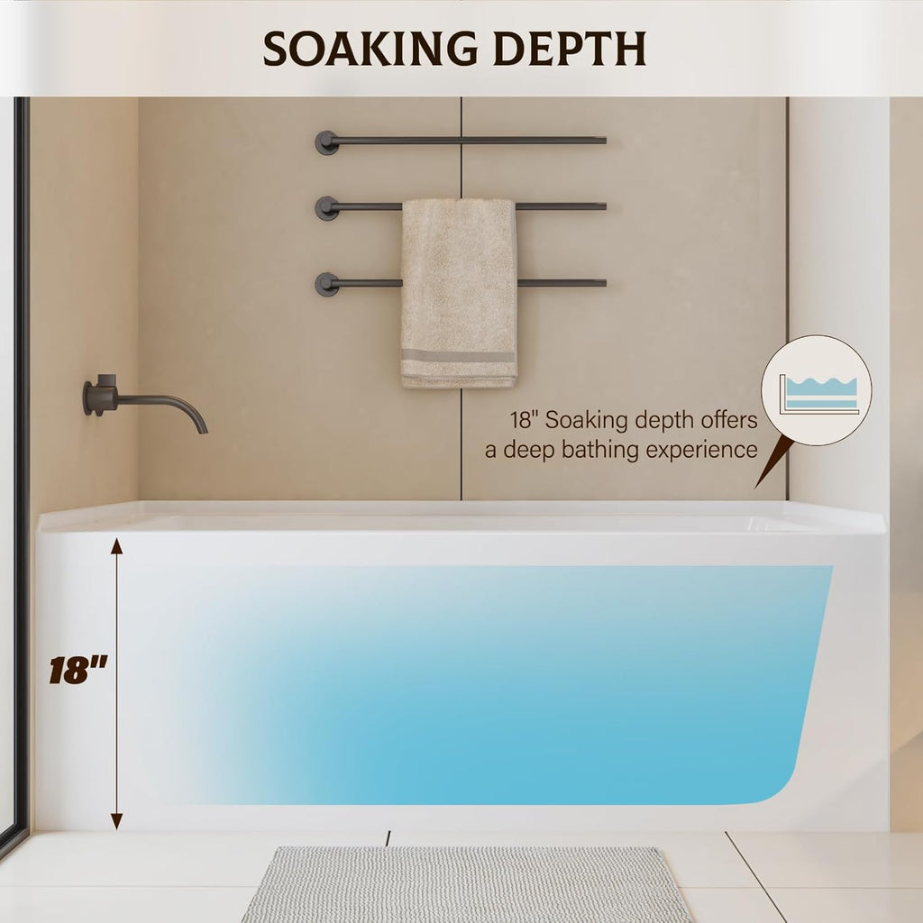 GarveeLife Acrylic Alcove Bathtub 60×30 Inch – Left Hand Drain & Overflow, Space-Saving Drop-In Soaking Tub with Skirted Front, Ideal for Apartment or Guest Bathroom