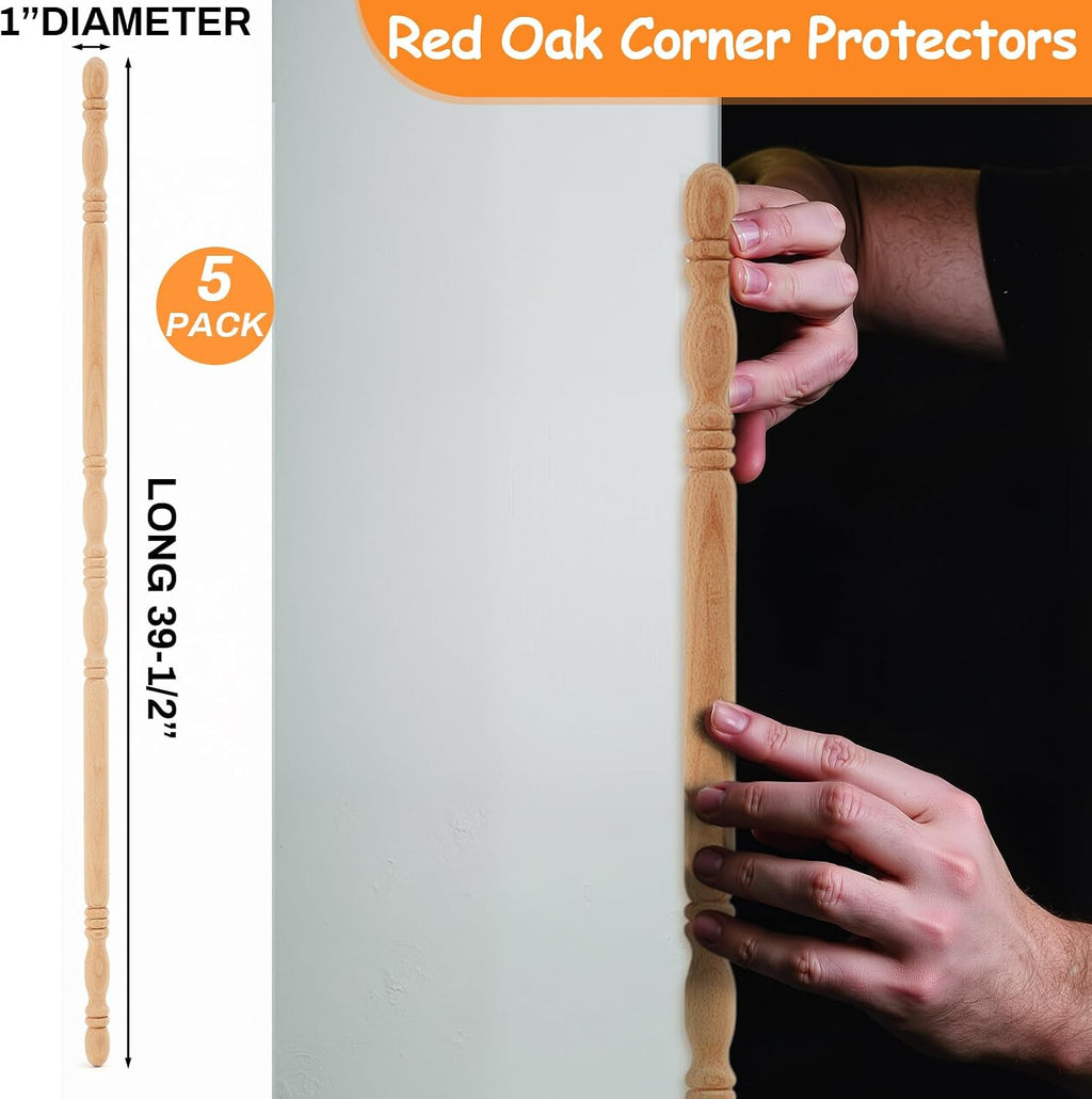 DoubleFill 5 Pack Red Oak Corner Guards for Wall Decorative Wall Corner Protector 39-1/2'' x 1'' Solid Wood Edges Protect Trim for Pets Renovation, Easy Installation