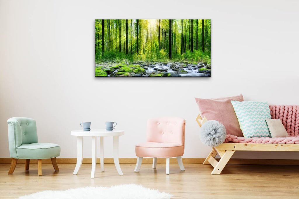 Canvas Wall Art for Bedroom Green Trees Landscape Sunshine Over Forest Photograph Printed Living Room Wall Decoration Large Mural Wall Art Print Artwork Natural Outdoor Pictures Size:30x58inch