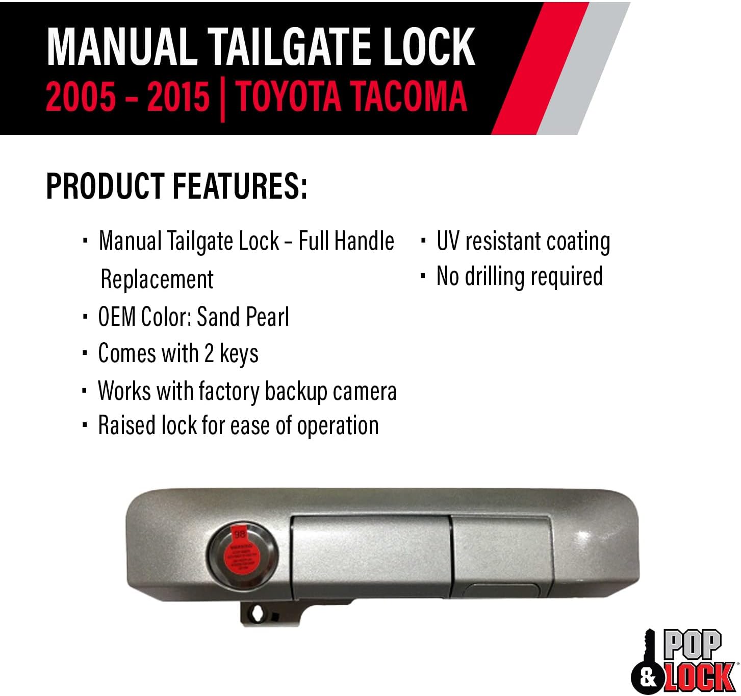 Pop & Lock PL5405 Silverstreak Mica Manual Tailgate Lock with Bolt Codeable Technology for Toyota Tacoma