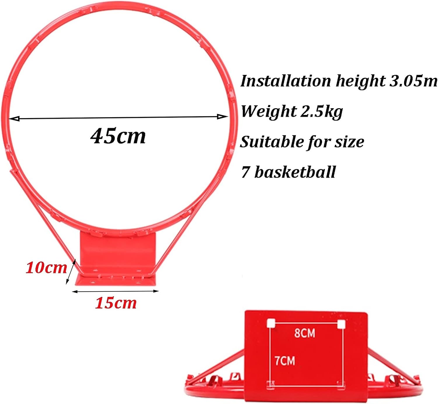 Basketball Rim Wall-Mounted Basketball Hoop for Children, Mini Steel Basketball Board for Children and Adolescents, Diameter 45cm