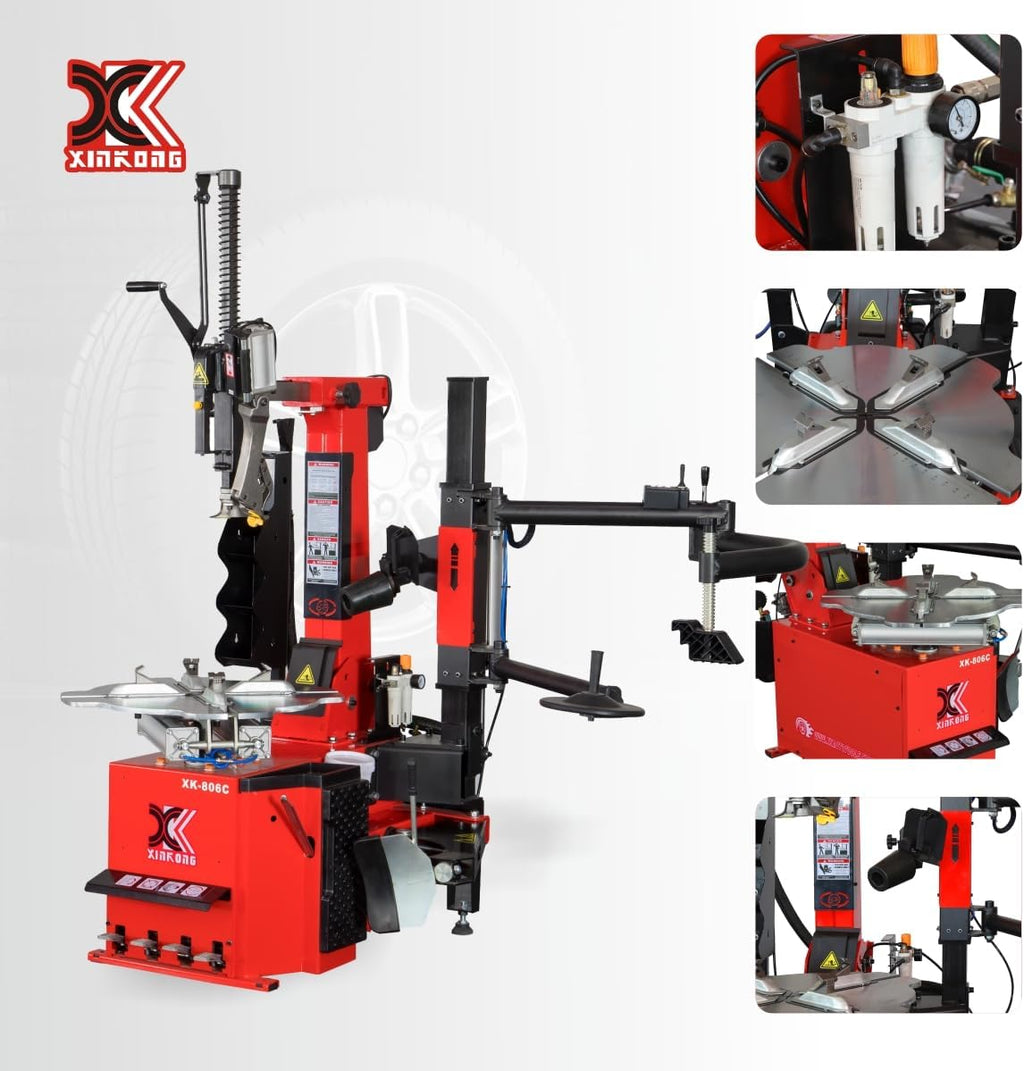 XK-806C Tire Changer Machine Tilt Back Column Automatic Working Head 2.0 Horsepower Rim Clamp 12-28 Inches with 12 Month Parts Replacement