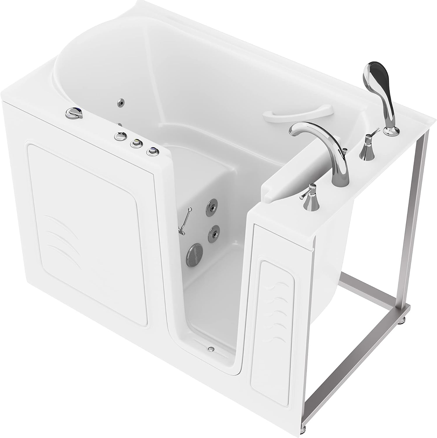 ANZZI Walk-In Tub, 30 x 53 in, Right Drain, Air & Whirlpool Jets, 110V | Spa features: Aromatherapy, chromatherapy, ADA slip-resistant seat, handheld shower, bath pillow included, LED light