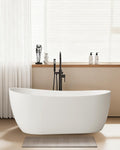Stone Resin Freestanding Bathtubs,67'Solid Surface Matte White Upgrade One-Piece Molding 18mm Thickened & 30mm Reinforced Overflow edges Luxury Stand Alone Soaking Tub with Drain & Overflow