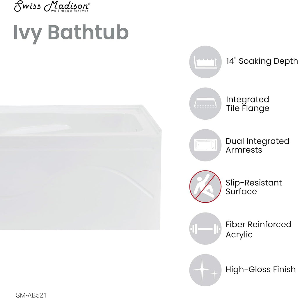 Dieppe 54'' x 30 Bathtub with Apron Right Hand Drain in White